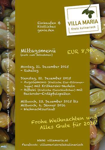 Frisch gekocht: Die Menükarte für diese Woche (aufgrund der Feiertage diesmal nur kurz…).