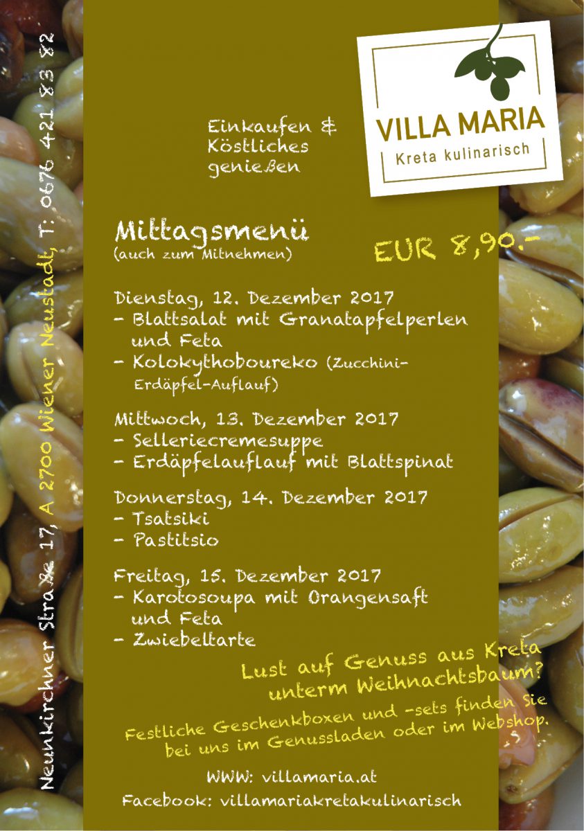 Unsere Villa Maria-Mittagsmenüs in Wiener Neustadt…