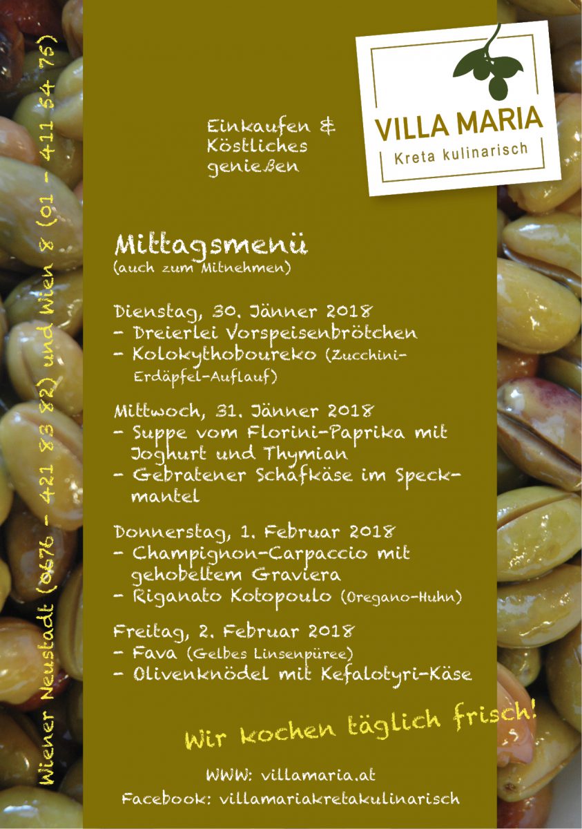 Mittagsgenuss bei Villa Maria in der letzten Jänner-/ersten Februar-Woche