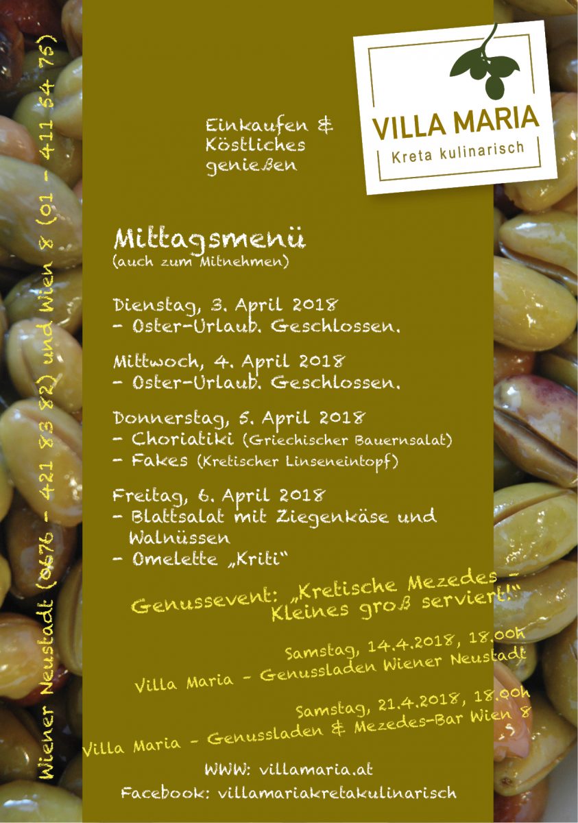 Ostern ist (fast vorbei) – diese Woche daher wieder der gedeckte Villa Maria – Mittagstisch…