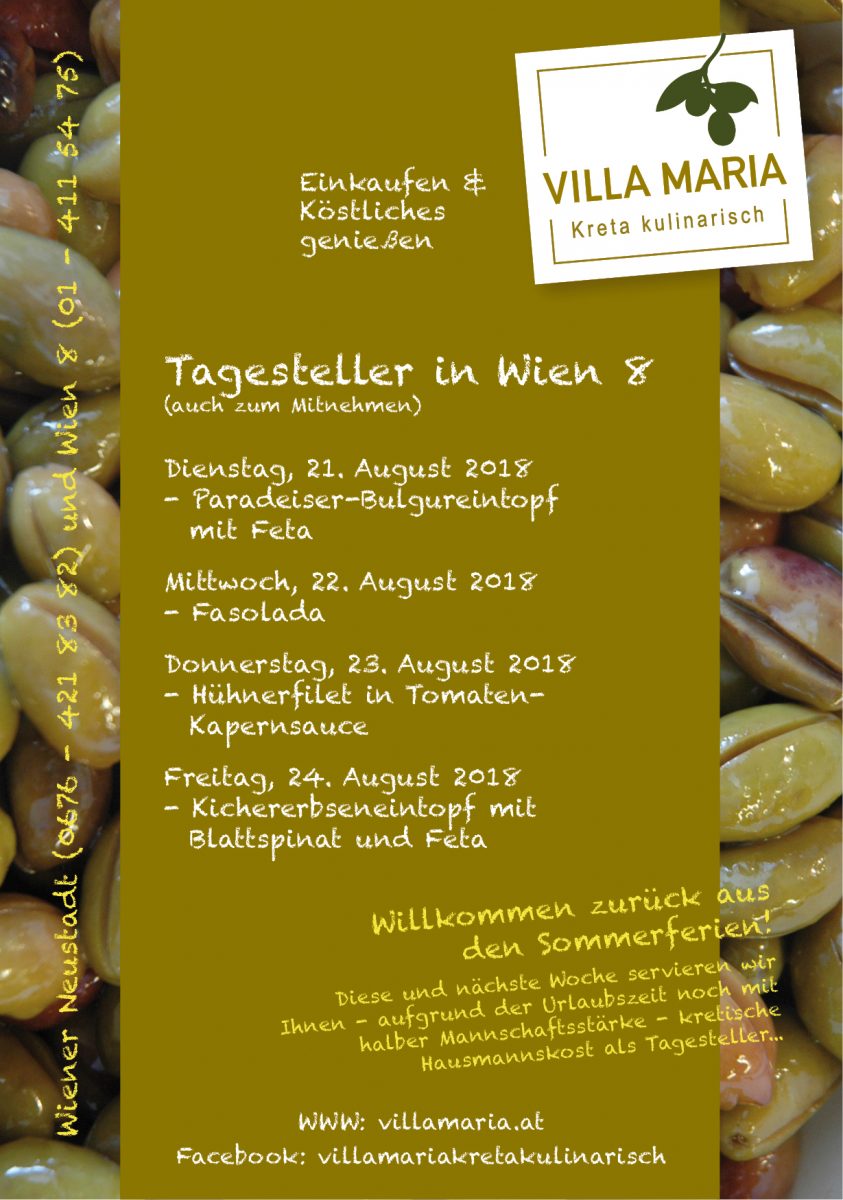 Willkommen zurück aus den Sommerferien! Der Mittagstisch bei Villa Maria in Wien 8…