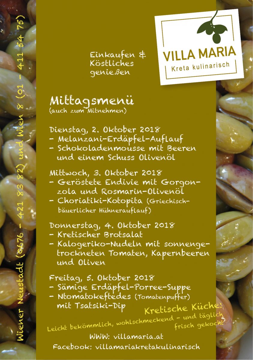 Unsere Villa Maria – Mittagsmenüs…