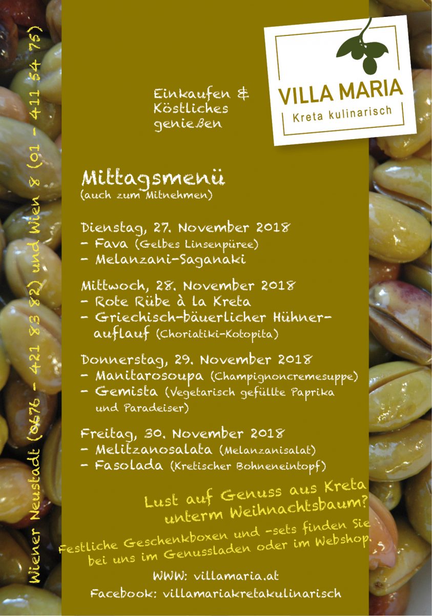 Die Villa Maria – Mittagsmenüs dieser Woche