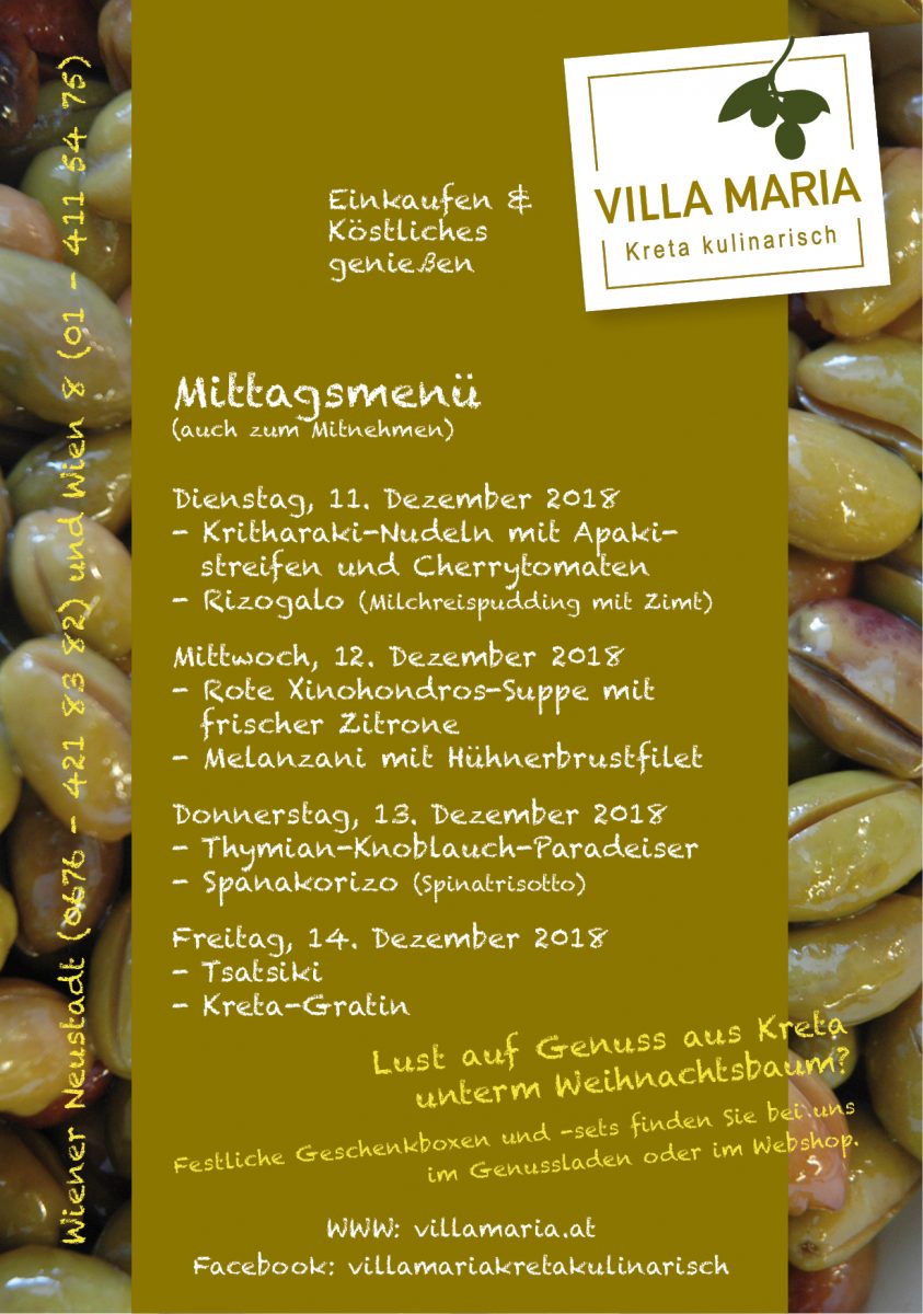 Die Mittagsmenüs dieser Woche bei Villa Maria