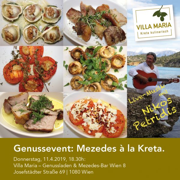 Genussevent: Mezedes à la Kreta. Mit Live-Musik von Nikos Petridis.