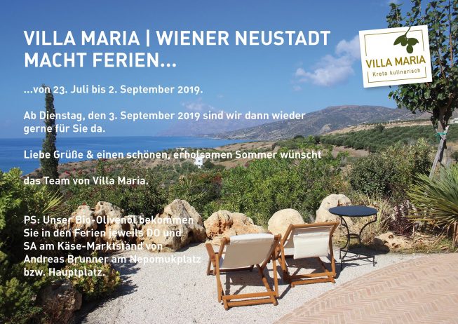 Villa Maria | Kreta kulinarisch, Wiener Neustadt macht Ferien…
