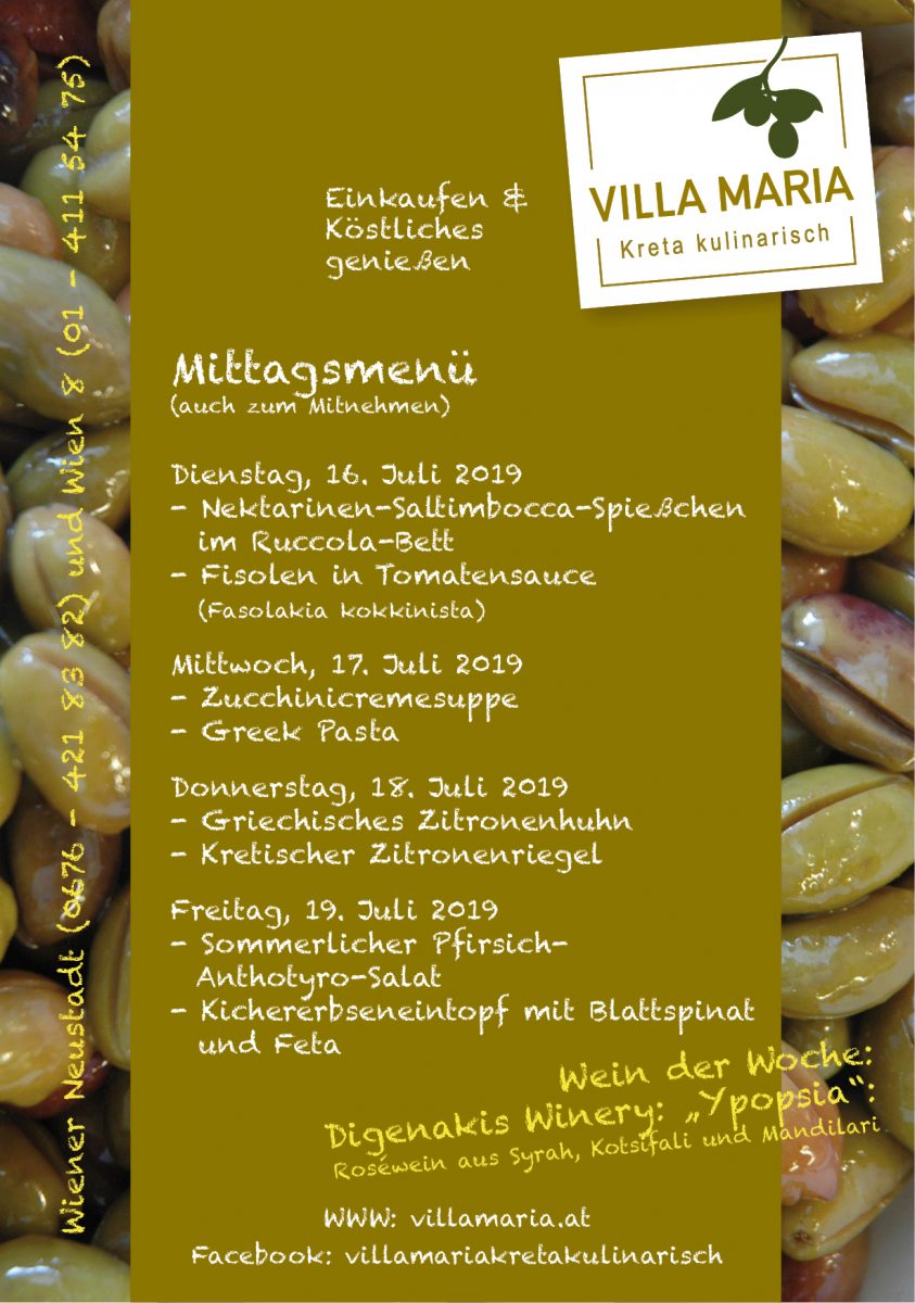 Die Villa Maria – Sommermenüs dieser Woche