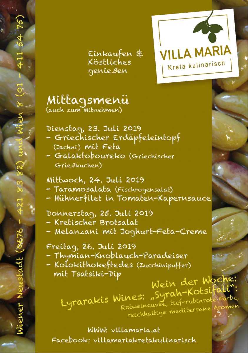 Die kommende Woche am Mittagstisch bei Villa Maria | Kreta kulinarisch in Wien 8