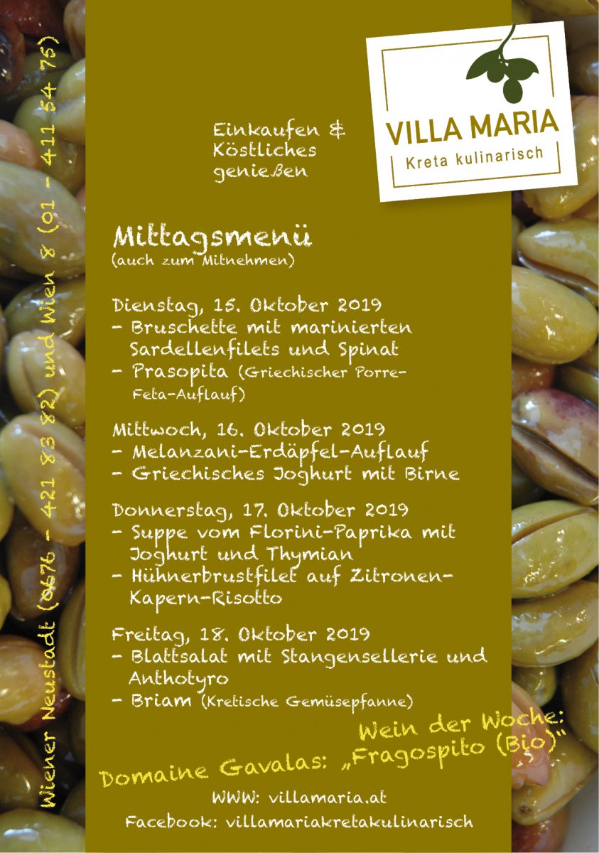 Mittagsgenuss der kommenden Woche bei Villa Maria…