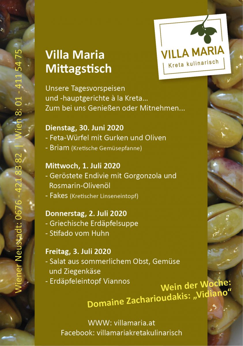 Diese Woche am Mittagstisch bei Villa Maria | Kreta kulinarisch.