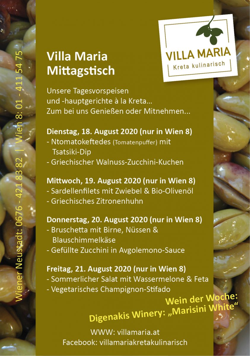 Unser Villa Maria – Mittagstisch in Wien 8 für die kommende Woche…