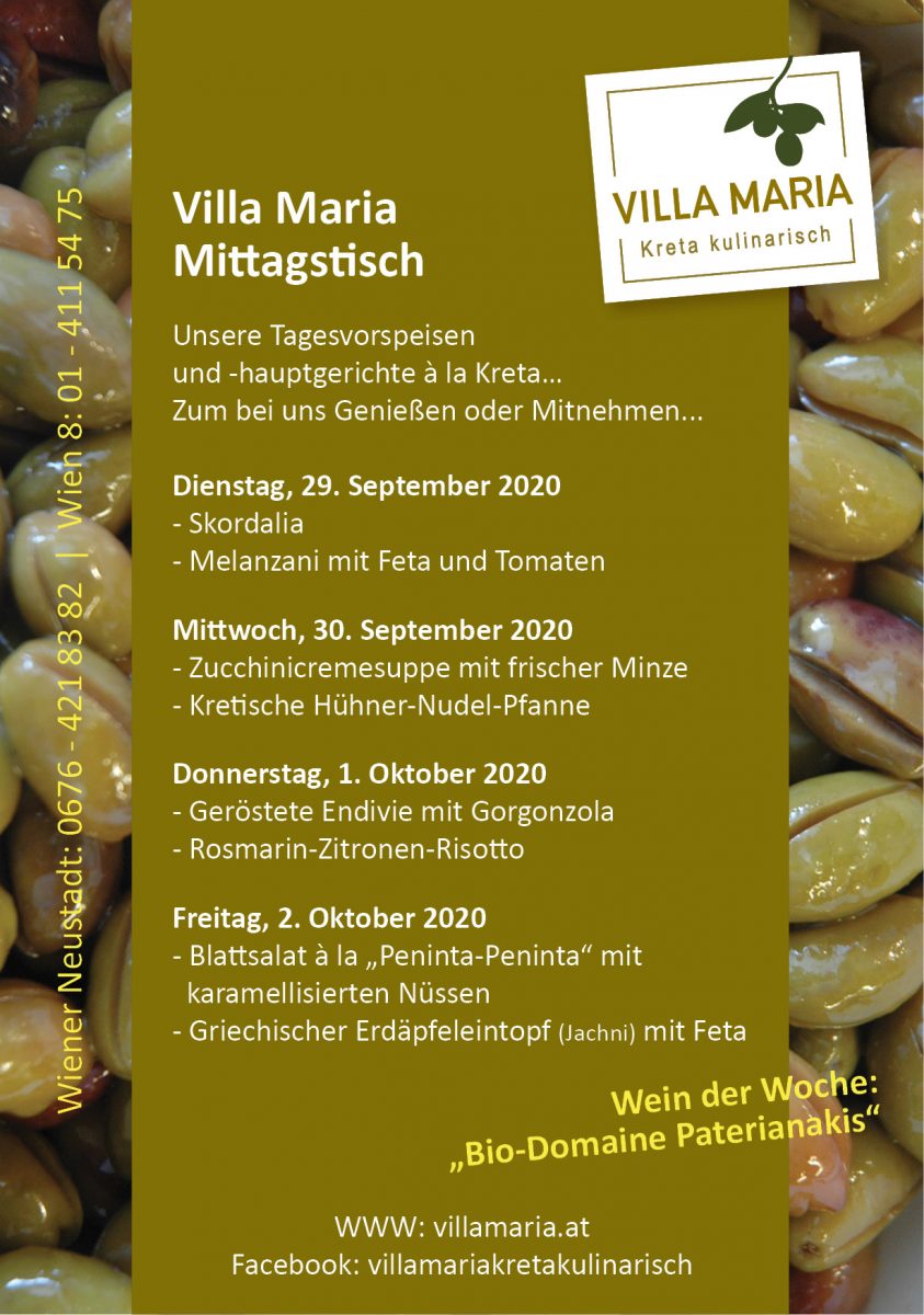 Mittagsgenuss à la Kreta bei Villa Maria…