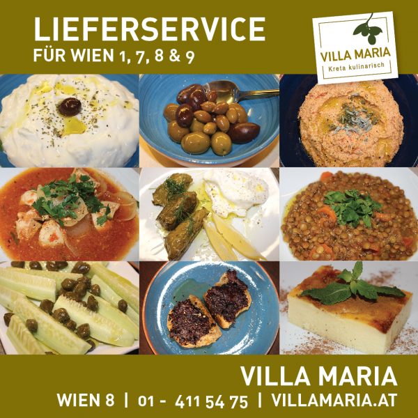 NEU: Zuhause Lust auf Mezedes à la Kreta? Villa Maria | Lieferservice für Wien 1, 7, 8 und 9!