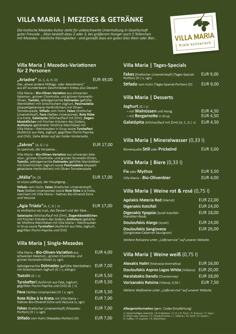 VILLA MARIA | LIEFERSERVICE für Wien 1, 7, 8 und 9