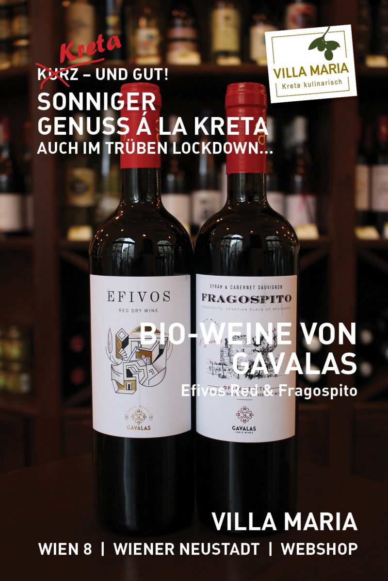 Sonniger Genuss á la Kreta – auch im trüben Lockdown…  Heute: Bio-Domaine Gavalas – Efivos Red & Fragospito