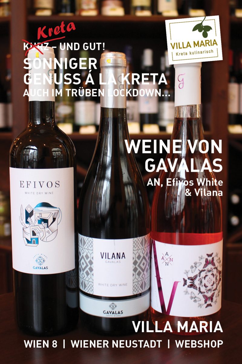 Sonniger Genuss á la Kreta – auch im trüben Lockdown…  Heute: Domaine Gavalas – Bio-AN, -Efivos White & -Vilana