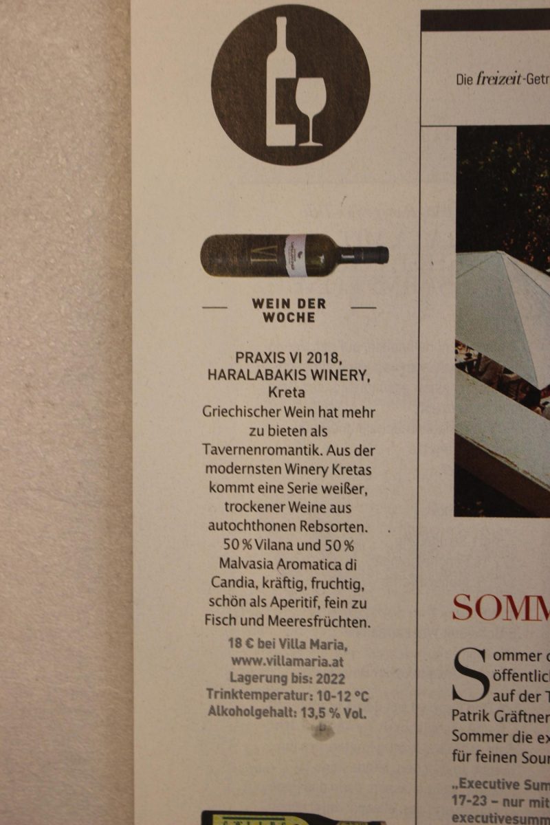Letzten Samstag im „Freizeit-Kurier“: Der Wein der Woche von Villa Maria | Kreta kulinarisch…