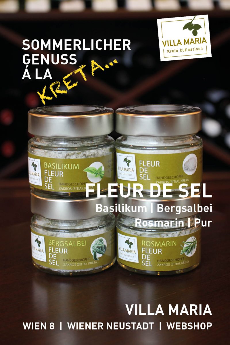 Sommerlicher Genuss á la Kreta: Villa Maria – Villa Maria – Fleur de sel Basilikum, Bergsalbei, Rosmarin & Pur