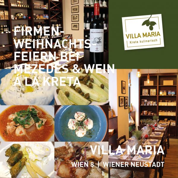 Firmenweihnachtsfeiern bei Villa Maria | Kreta kulinarisch: Mezedes & Wein. Jetzt buchen!