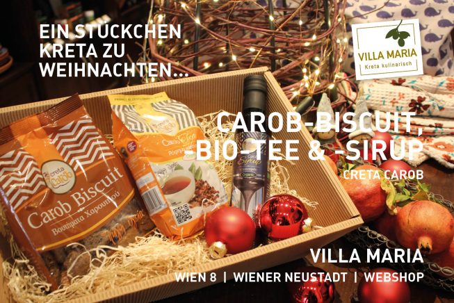 Ein Stückchen Kreta zu Weihnachten: Creta Carob – Carob-Biscuit, -Bio-Tee & -Sirup…