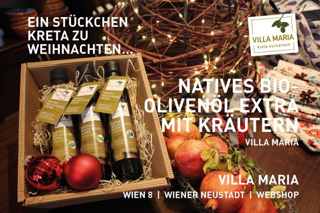 Ein Stückchen Kreta zu Weihnachten: Villa Maria – Natives Bio-Olivenöl Extra mit Basilikum, Oregano und Rosmarin…