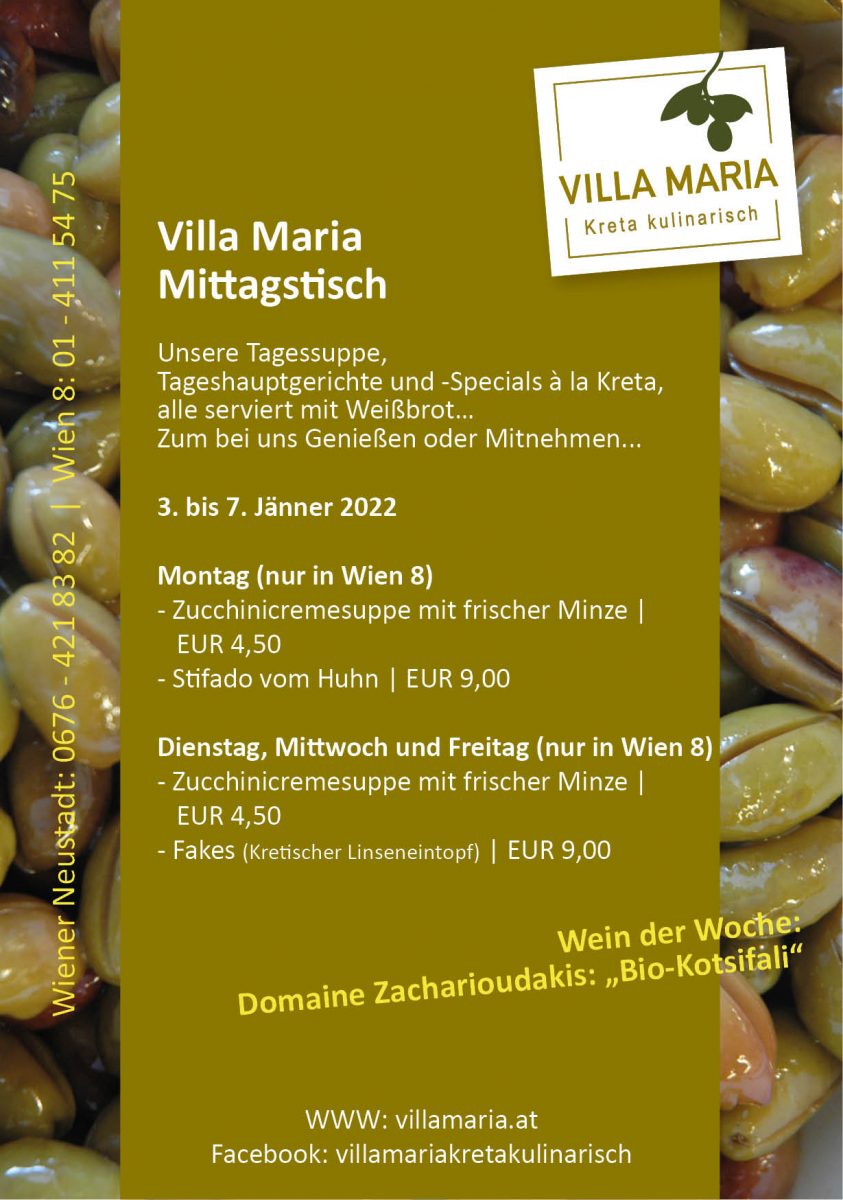 Diese Woche am Mittagstisch bei Villa Maria | Kreta kulinarisch in Wien 8…