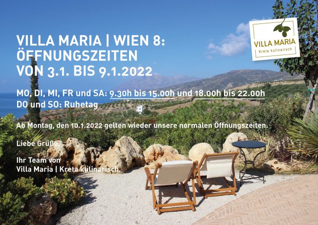 Villa Maria | Wien 8: Öffnungszeiten von 3.1. bis 9.1.2022