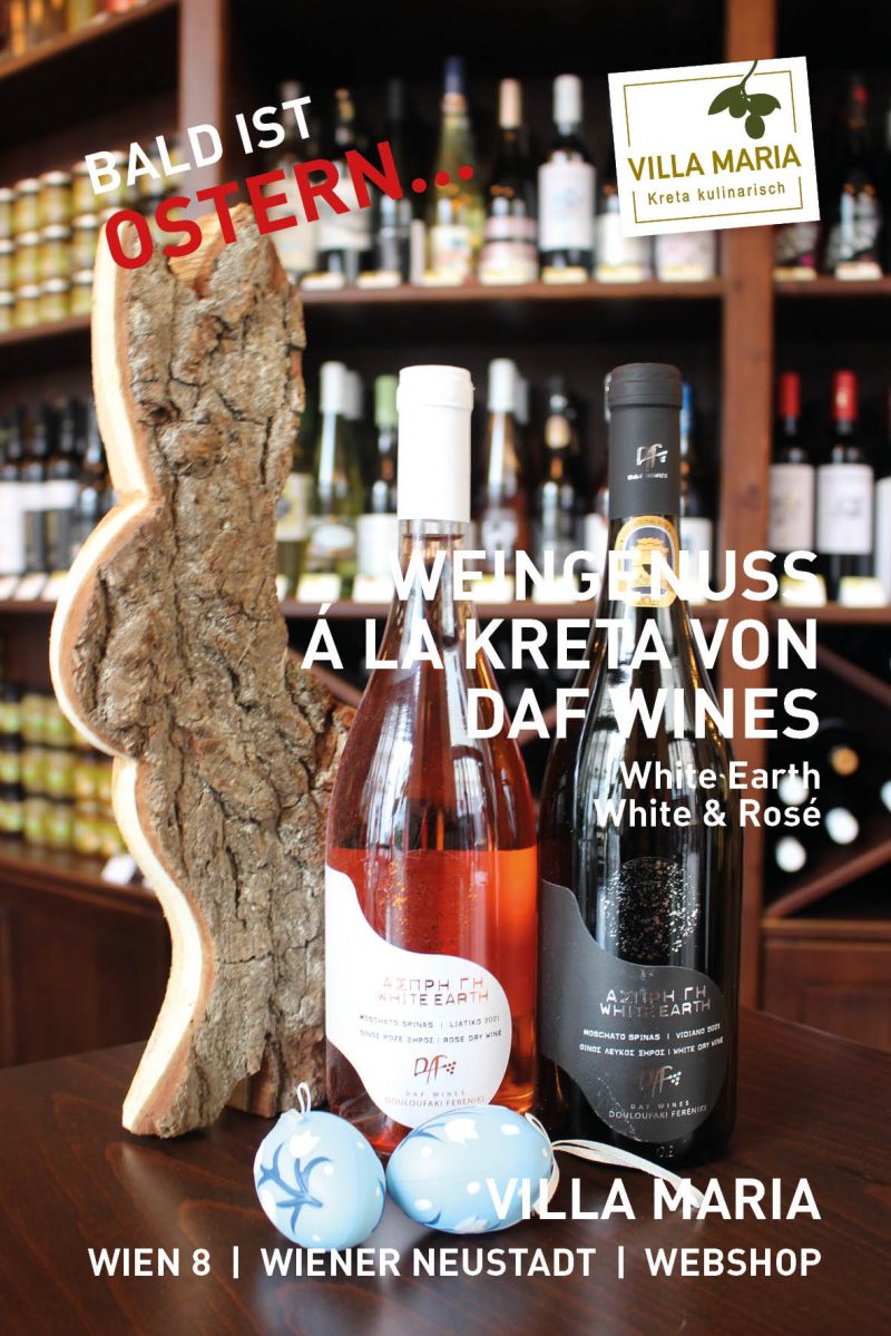 Bald ist Ostern: Weingenuss á la Kreta von DAF Wines: White Earth White & Rosé.
