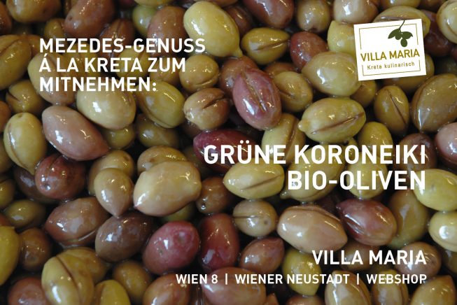 Mezedes-Genuss á la Kreta zum Mitnehmen: Grüne Koroneiki-Bio-Oliven