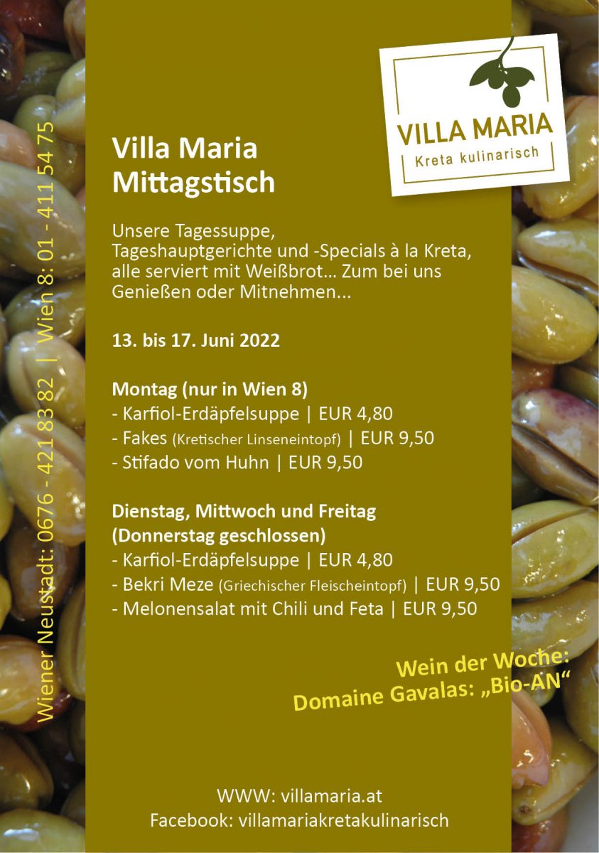 Diese Woche am Mittagstisch von Villa Maria | Kreta kulinarisch…