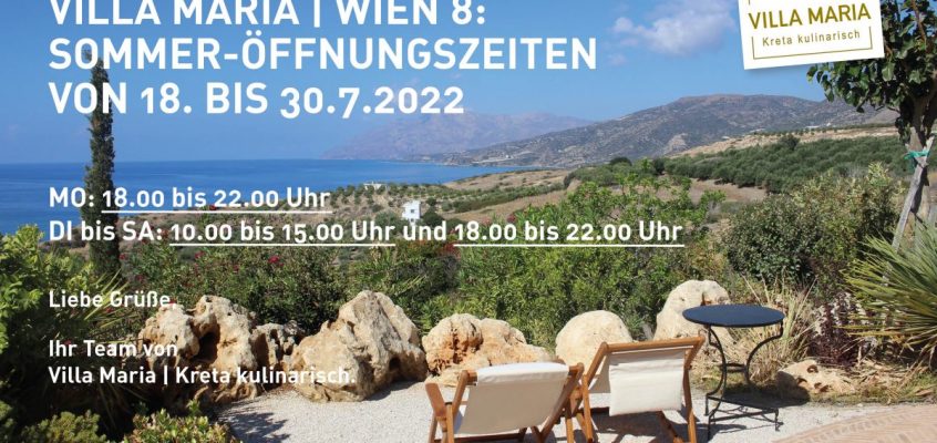 Villa Maria – Genussladen & Mezedes-Bar in Wien 8: Sommer-Öffnungszeiten