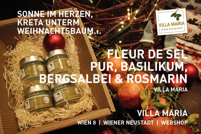 Sonne im Herzen, Kreta unterm Weihnachtsbaum: Villa Maria – Fleur de sel: Pur, Basilikum, Bergsalbei & Rosmarin.