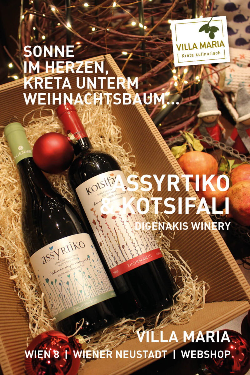 Sonne im Herzen, Kreta unterm Weihnachtsbaum: Digenakis Winery – Assyrtikó & Kotsifáli.