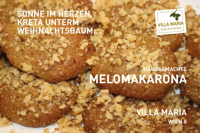 Sonne im Herzen, Kreta unterm Weihnachtsbaum: Villa Maria – Hausgemachte Melomakárona (Kretisches Walnuss-Honiggebäck).