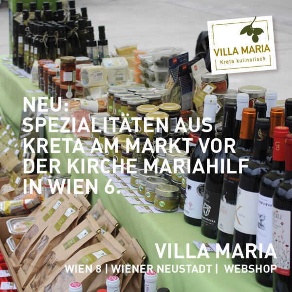NEU: Spezialitäten aus Kreta ab diesem Freitag am Markt vor der Kirche Mariahilf in Wien 6.