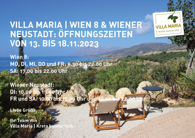 Öffnungszeiten diese Woche in Wien 8 und Wiener Neustadt.