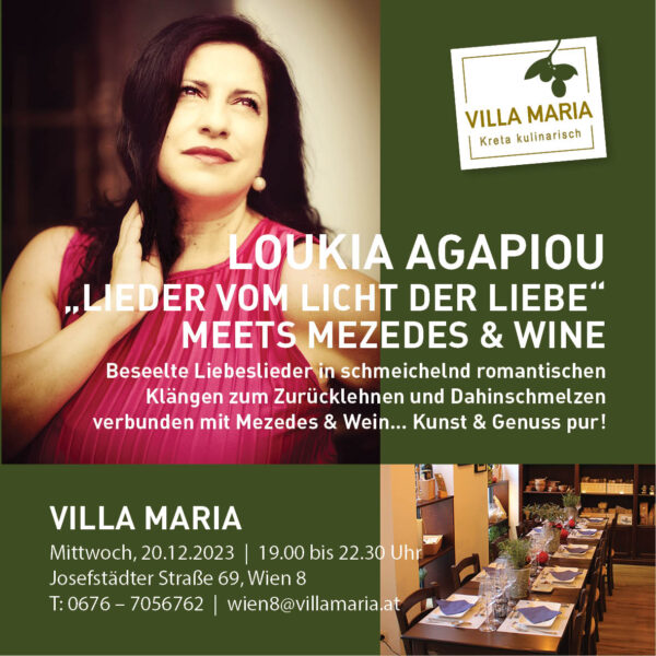 Loukia Agapiou „Lieder vom Licht der Liebe“ Meets Mezedes & Wine in
