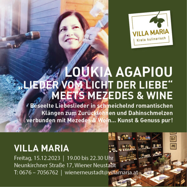 Loukia Agapiou: „Lieder vom Licht der Liebe“ Meets Mezedes & Wine in Wiener Neustadt