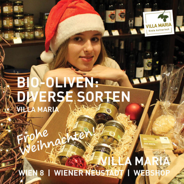 Frohe Weihnachten: Villa Maria – Bio-Oliven: Diverse Sorten.