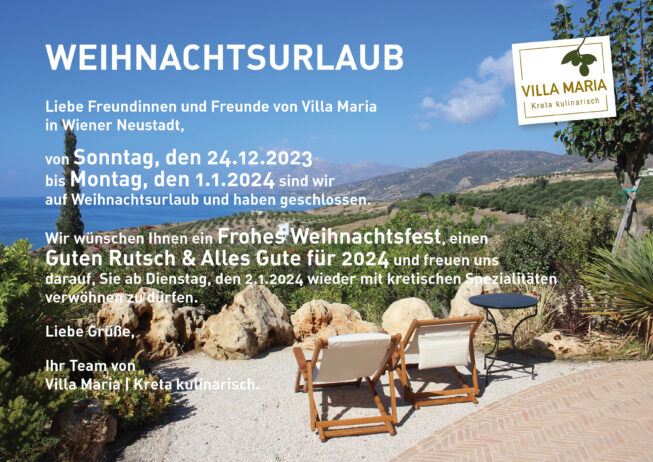 Weihnachtsurlaub bei Villa Maria | Kreta kulinarisch in Wiener Neustadt