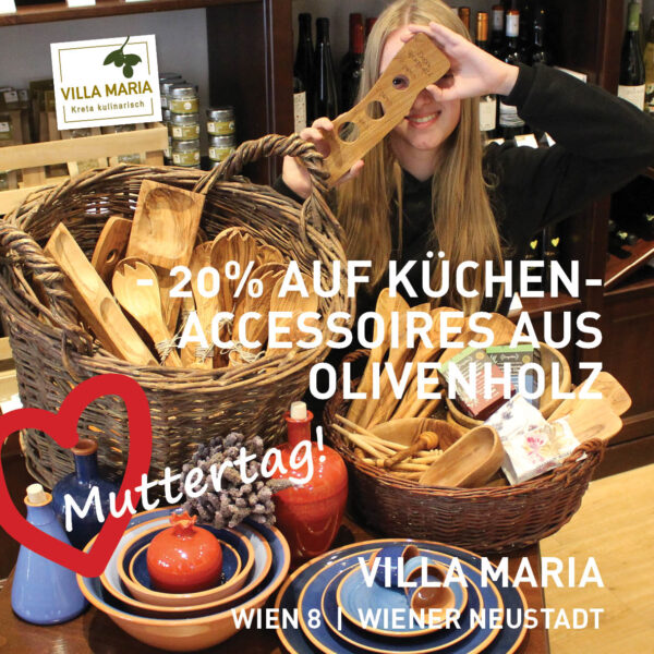 Muttertag à la Kreta: Minus 20% auf alle Küchenaccessoires aus Olivenholz. *)
