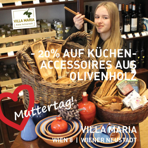 Muttertag à la Kreta: Minus 20% auf alle Küchenaccessoires aus Olivenholz. *)