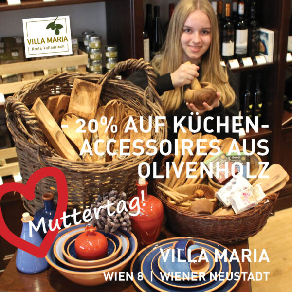Muttertag à la Kreta: Minus 20% auf alle Küchenaccessoires aus Olivenholz. *)