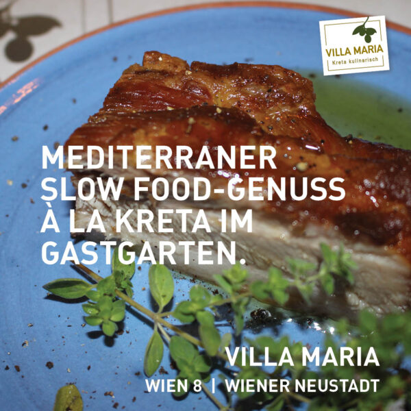 Mediterraner Slow Food-Genuss à la Kreta im Gastgarten.