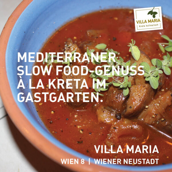 Mediterraner Slow Food-Genuss à la Kreta im Gastgarten.