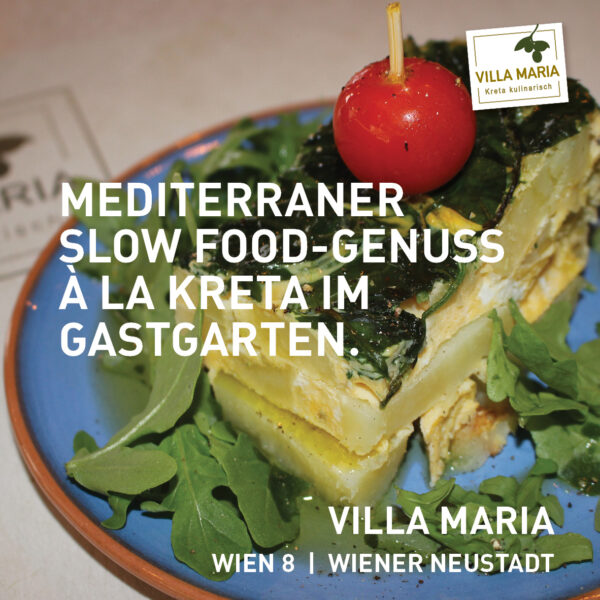 Mediterraner Slow Food-Genuss à la Kreta im Gastgarten.