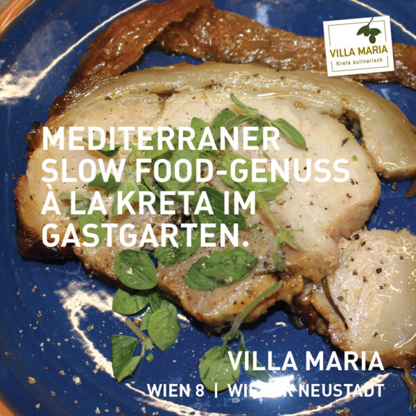 Mediterraner Slow Food-Genuss à la Kreta im Gastgarten.