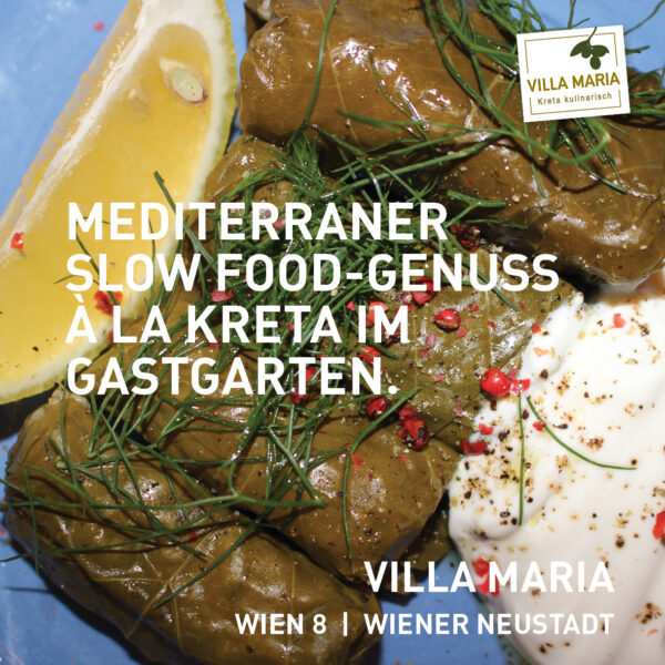 Mediterraner Slow Food-Genuss à la Kreta im Gastgarten.