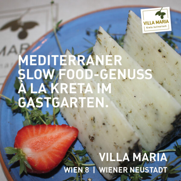 Mediterraner Slow Food-Genuss à la Kreta im Gastgarten.