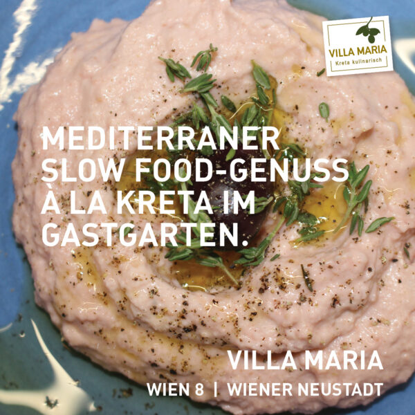 Mediterraner Slow Food-Genuss à la Kreta im Gastgarten.